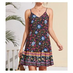 SHEIN Double V-neck Floral Tribal Cami Slip Dress